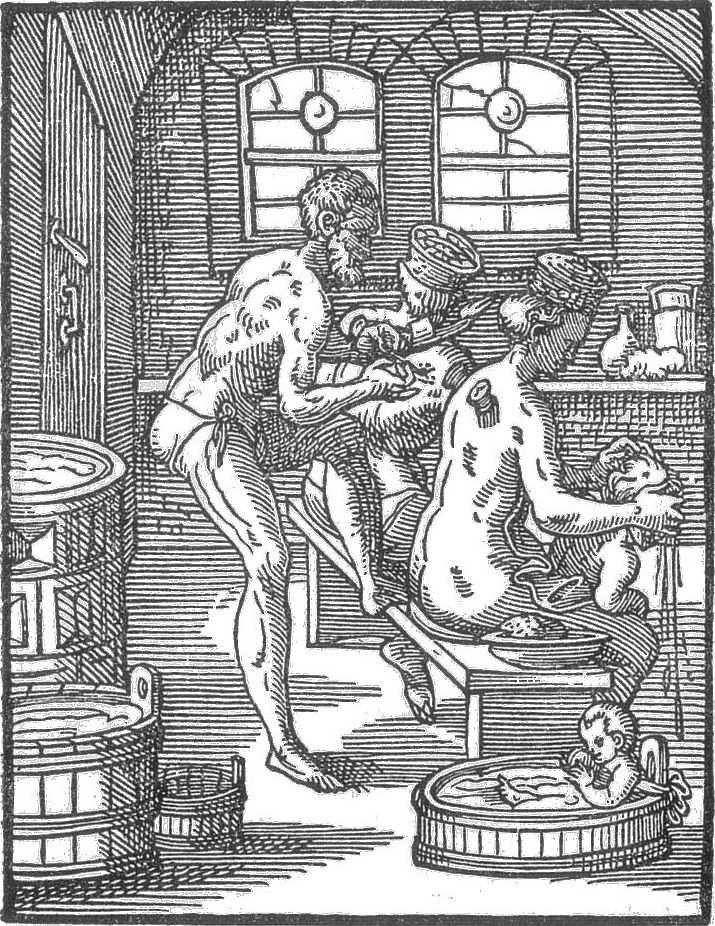 Bader behandelt Badegäste, Stich von Jost Amman 1568