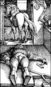 Der behexte Stallknecht, Holzschnitt von Hans Baldung Grien (1484-1545)