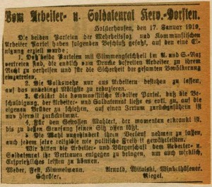 Verlautbarung in der "Dorstener Volkszeitung" vom 17. Jan. 1919