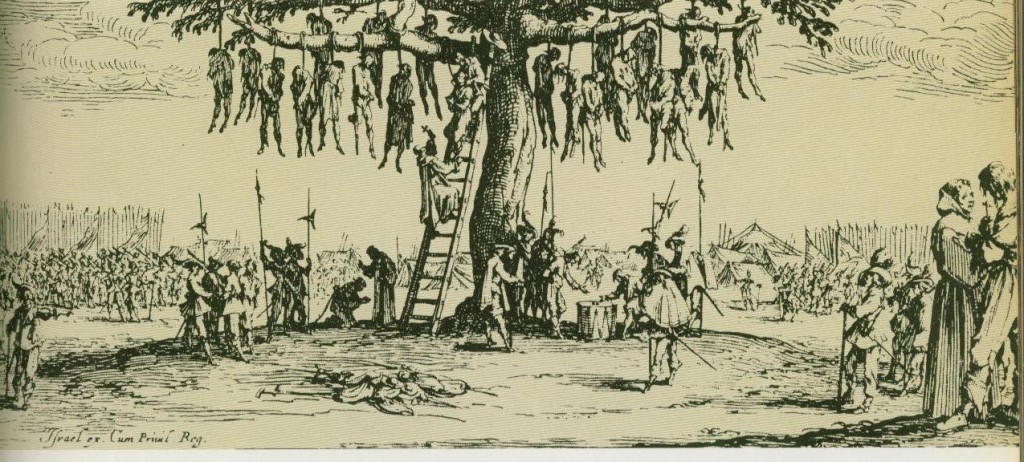 Der Baum als Hinrichtungsstätte (Dereißgjähriger Krieg), Kupüferstich von Jaques Gallot