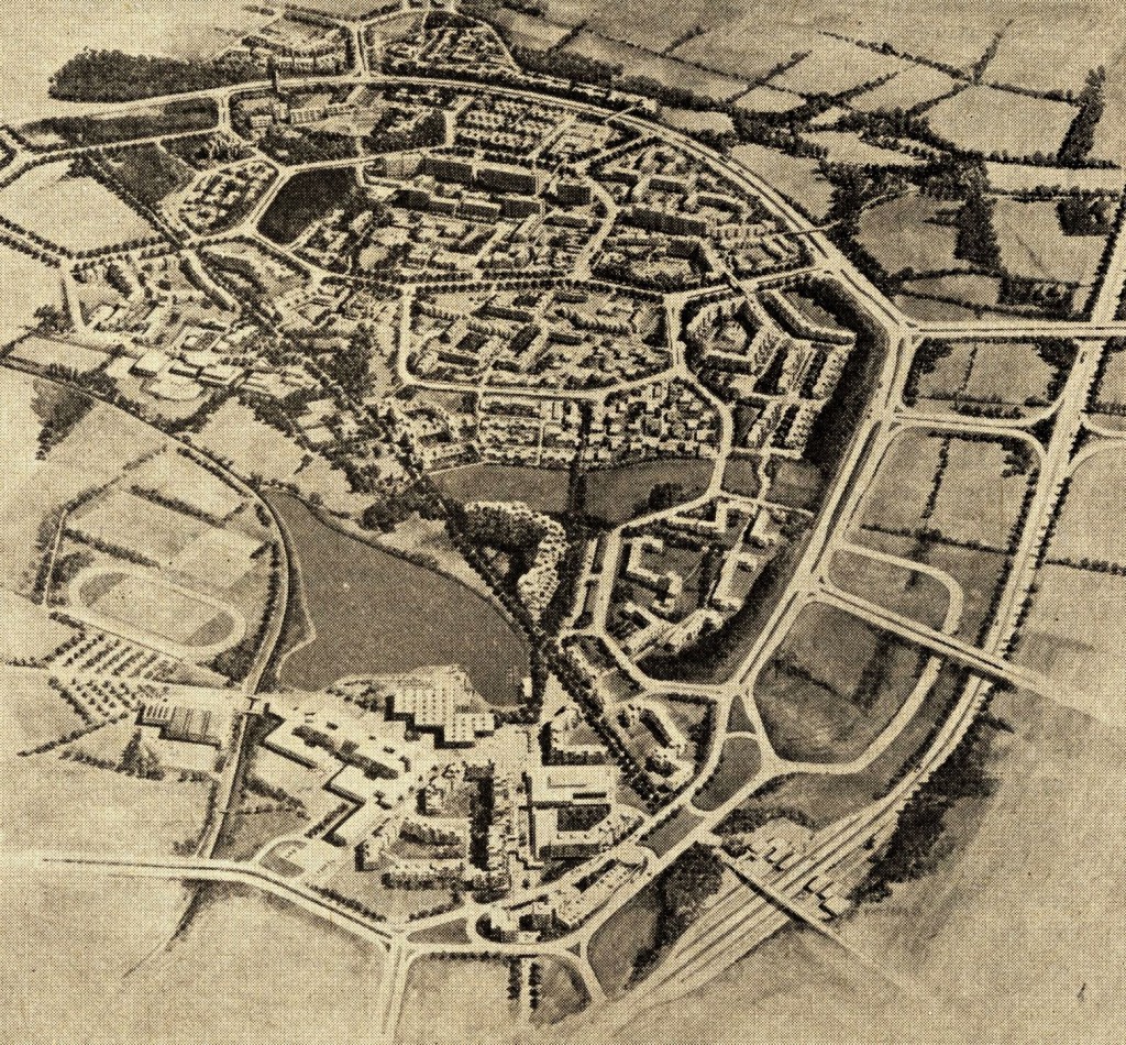 Plan der Neuen Stadt Wulfen aus den 1960er-Jahren, wie sie einmal aussehen sollte; Bild: Wulfen-Wiki