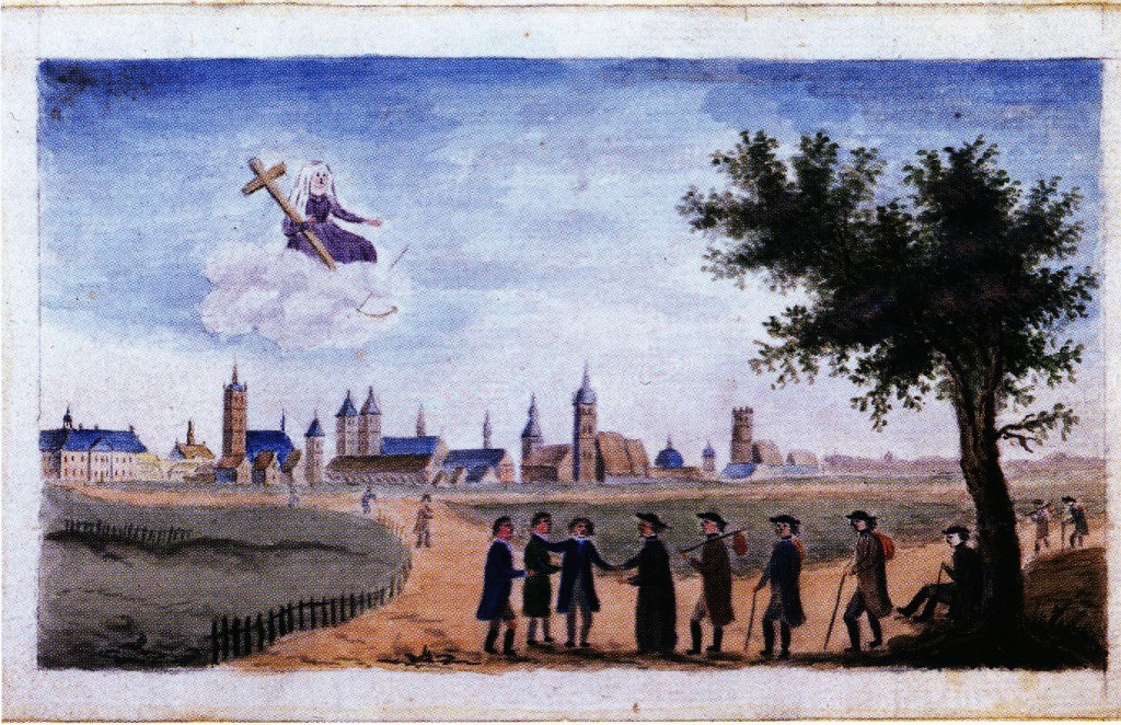 Französische Emigranten 1795 vor Münster, Aquarell von 1800 (LA NRW)