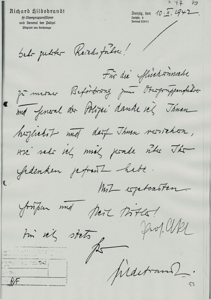 Brief Hildebrandts an Heinrich Himmler 1942