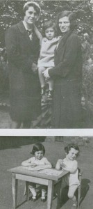 Familie Perlstein; oben: Hertha Perlstein (r.) mit Dienstmädchen und Ursula; unten: Ursula und Liesel Perlstein