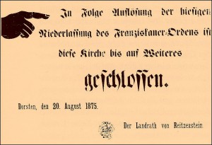 Schild am Dorstener Franziskanerkloster 1875