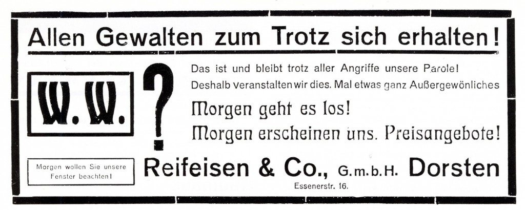 Inserat Reifeisenion der Dorstener Zeitung vom 21. Januar 1924