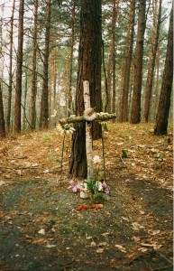 Deutsches Soldatengrab im Wald bei Rybnik (Polen) 1994 (inzwischen überführt); Foto: Wolf Stegemann