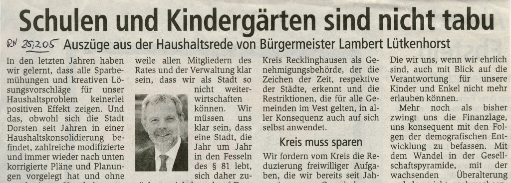 Dorstener Zeitung vom 25. Februar 2005 (Ausriss)