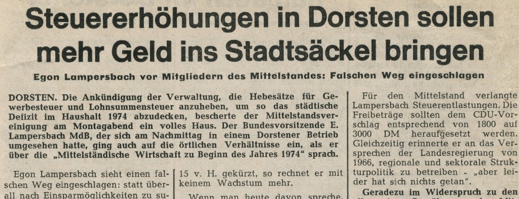 Ruhr Nachrichten (heute DZ) vom vom 23. Januar 1974