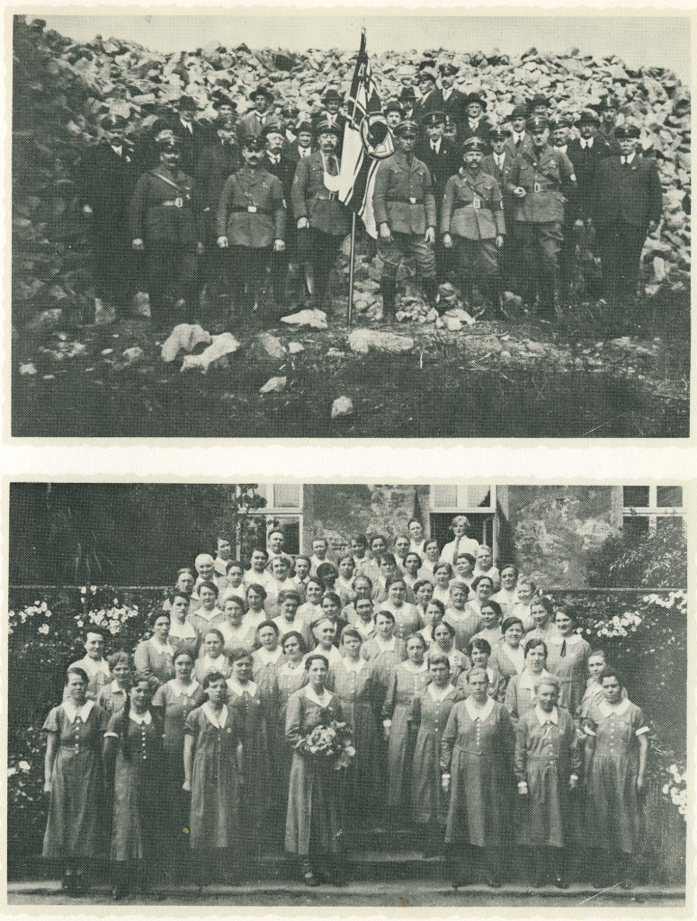 Stahlhelm-Mitglieder 1934 in der Hohen Mark, Frauengruppe des Stahlhelm auf der Treppe von Schloss Lembeck 1934 