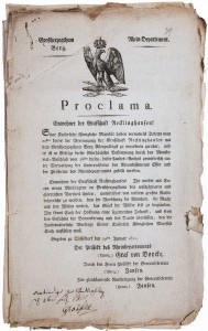Proklamation über den Übergang in das Großherzogtum Berg von 1811; Archiv Recklinghausen