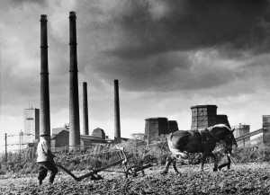 Landwirtschaft udn Industrie nebeneinander