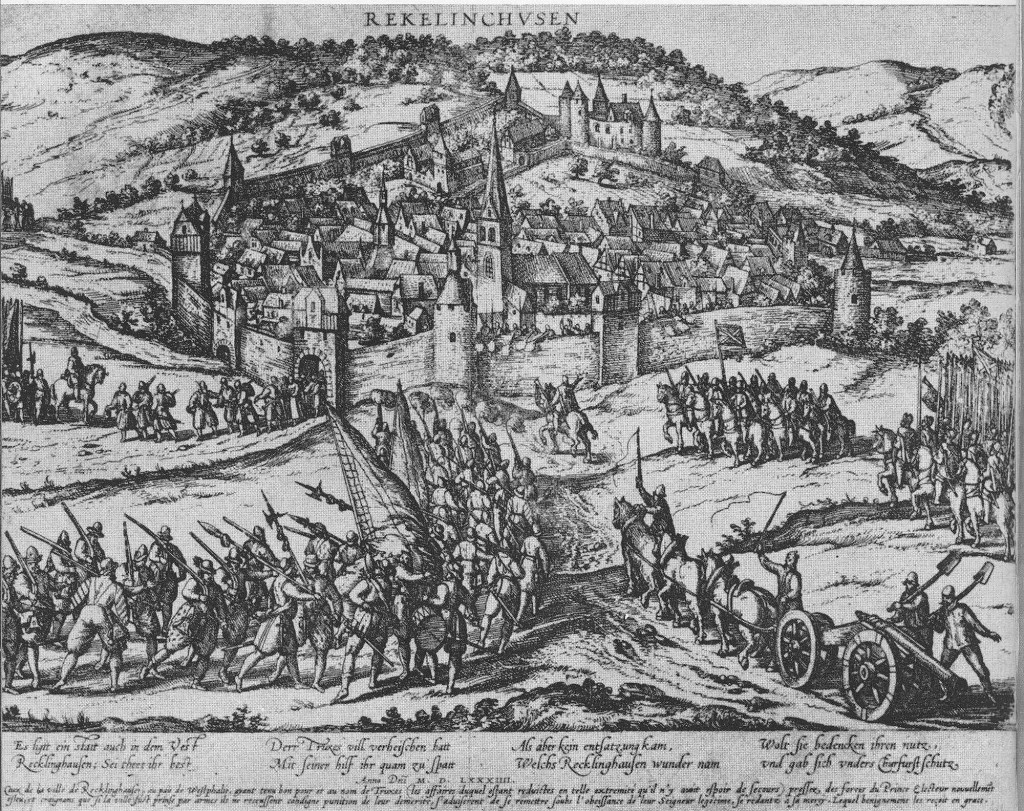 Belagerung Recklinghausens im Truchsessischen Krieg; Stich von Hogenberg 1584